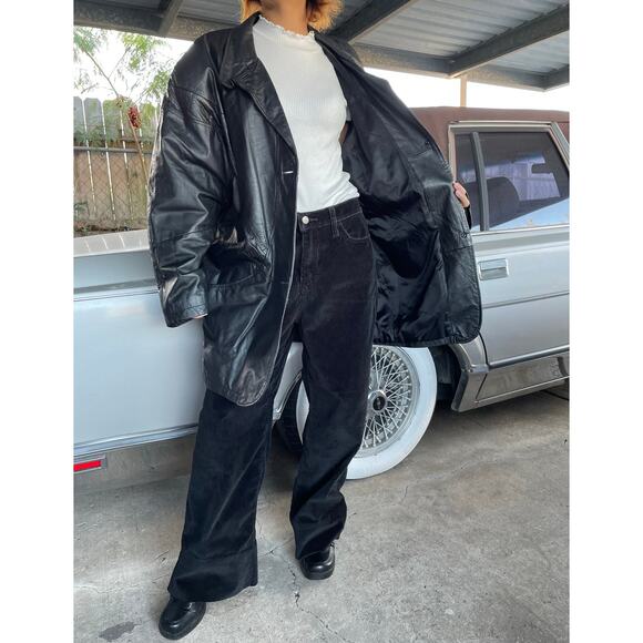 🔥Vintage 90s Pelle New York Milano Classic Seam Leather Jacket Oversized Baggy - Picture 2 of 16